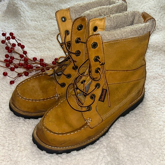 TIMBERLAND Tan LEATHER Lined BOOTS 39975M🥾Size 5.5 Men’s/38 Euro - Picture 2 of 13